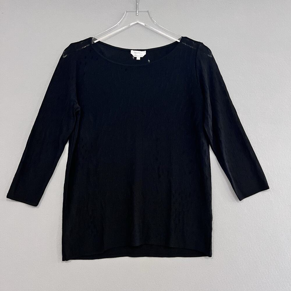 Max Mara Top Large Black Perforated Sheer Pullover Knit Shirt Made Italy